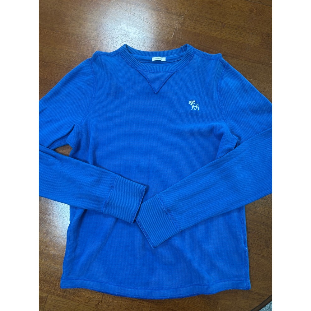 Abercrombie & Fitch Thermal Shirt Mens Large Blue Muscle Fit Waffle Knit Top